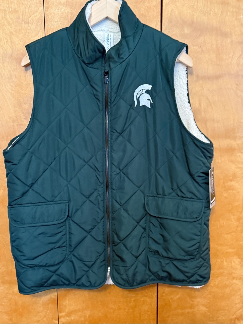 Colosseum Dark Green Quilted Sherpa-Lined Vest with Spartan Logo
